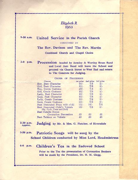 Coronation Prog 1953 p2.JPG - Celebrations  for the Coronation of Queen Elizabeth II  - June 2nd  1953    Service, Procession, patriotic Songs & Children's Tea.   